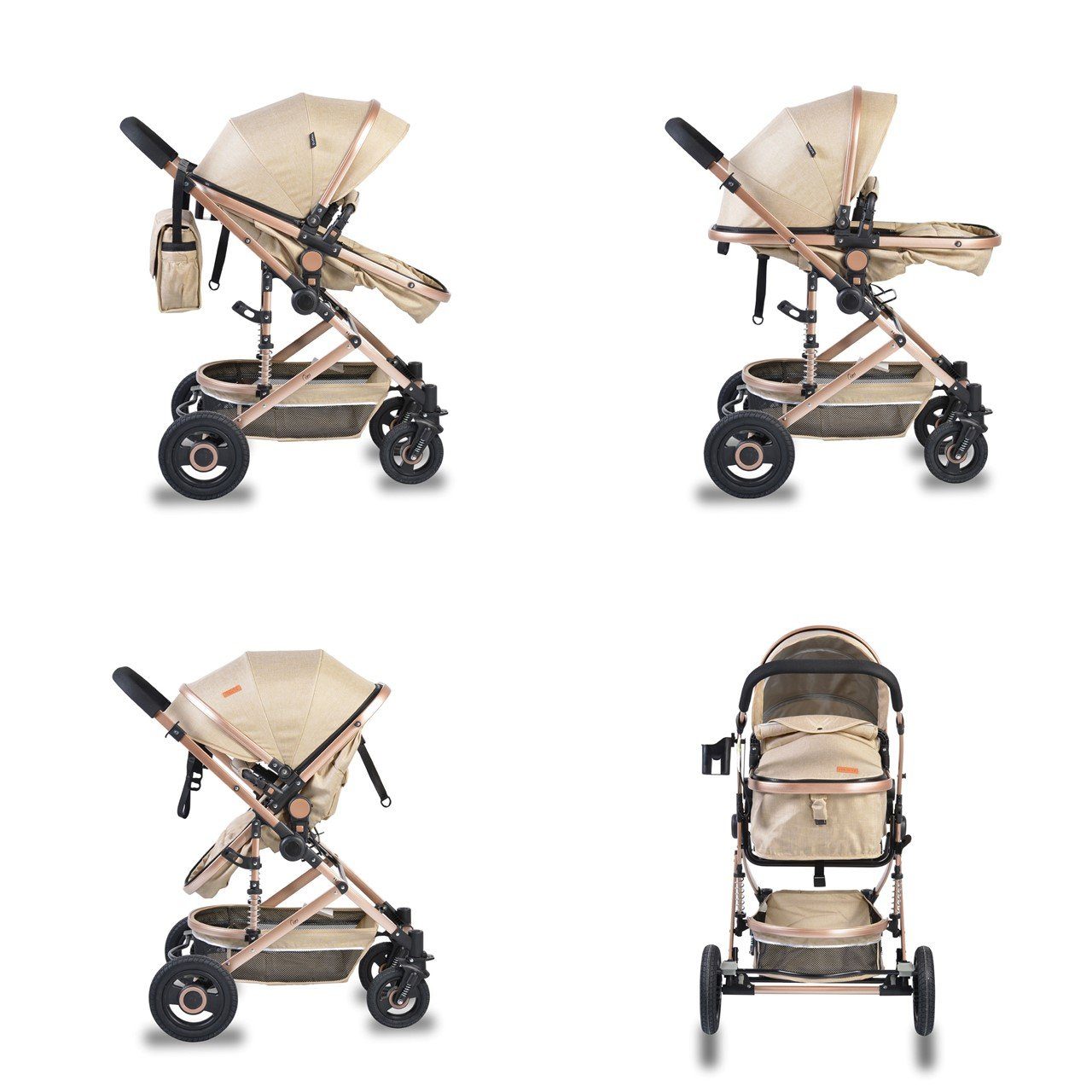 Kinderwagen umkehrbar Kombi-Kinderwagen Ciara, Sitz Tragetasche Wickeltasche Moni faltbar Sportsitz beige