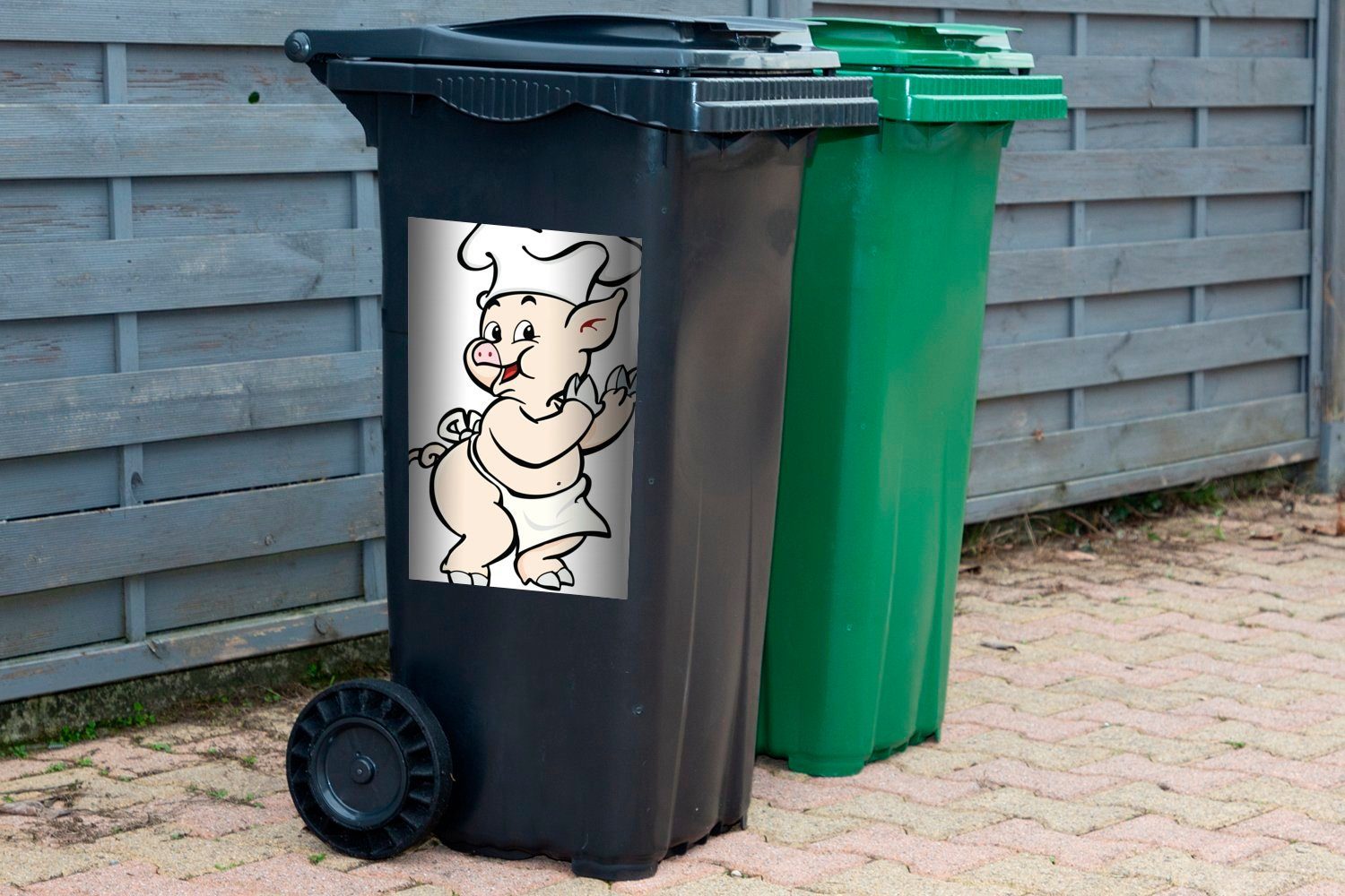 MuchoWow Wandsticker Eine Illustration eines Container, Mülleimer-aufkleber, Mülltonne, Schweins (1 Sticker, als Abfalbehälter Koch St)