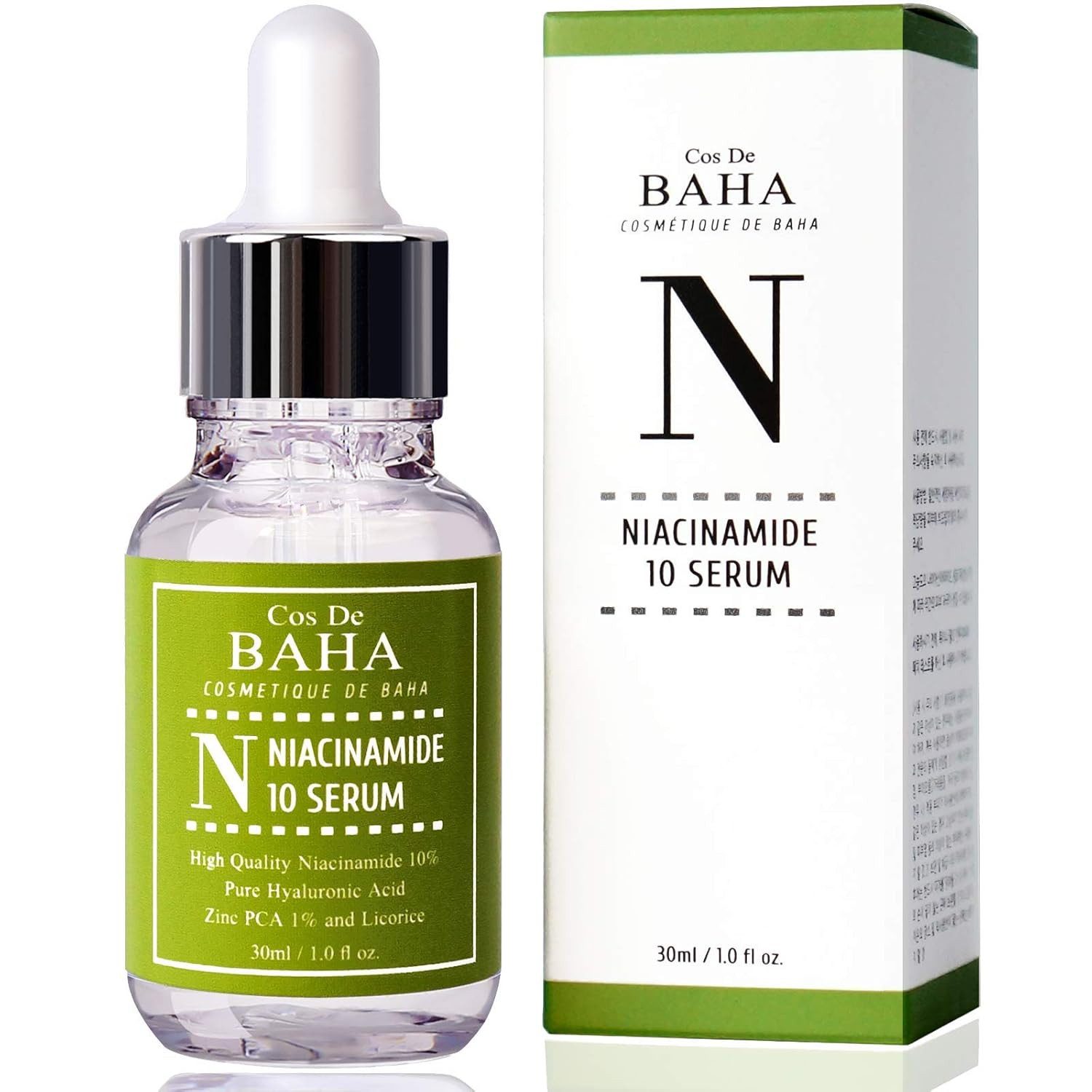 Cos de BAHA Gesichtsserum Niacinamide 10% Zinc PCA 1% Serum 30 ml – Korean K-Beauty Serum mit Niacinamide 10%, Zinc PCA 1%, Hyaluron, Allantoin – Die K-Beauty-Antwort auf, das Klassiker-Duo: 10% Niacinamide und 1% Zinc PCA für ein sichtbar