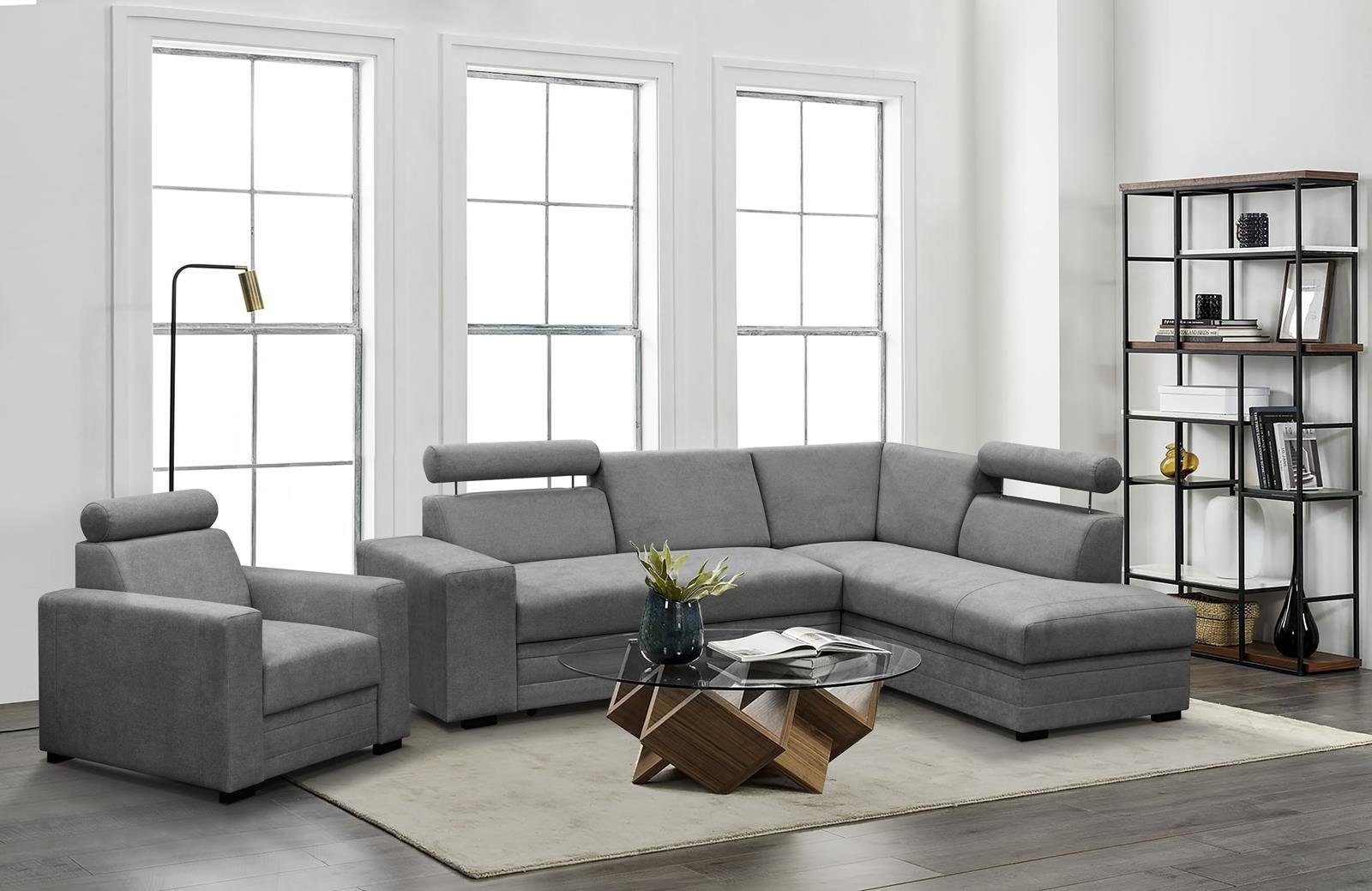 Beautysofa Ecksofa Polsterecke, 11) L-Form Roma, (vardo breite verstellbare cm Kopfstützen Grau Schlaffunktion, Bettkasten, 250