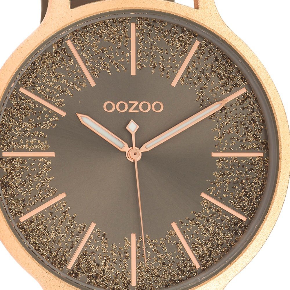 Damen Uhren OOZOO Quarzuhr UOC10567 Oozoo Damen Armbanduhr hellbraun Analog, Damenuhr rund, groß (ca. 45mm), Lederarmband, Fashi