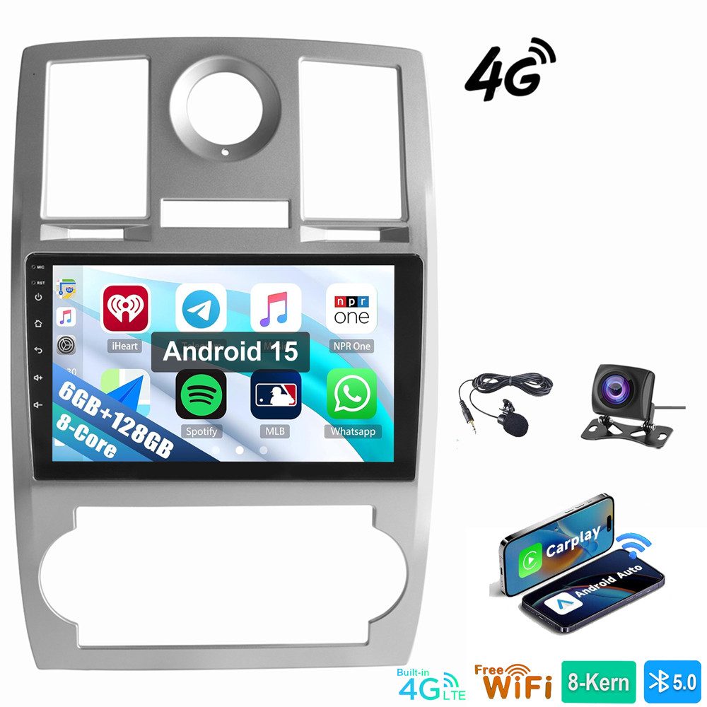 ESSGOO Für Chrysler 300 300C 2005-2010 Android 15 6+128GB QLED Autoradio (RDS, Digitalradio (DAB), FM, AM, Carplay Android Auto 4G LTE WIFI GPS)