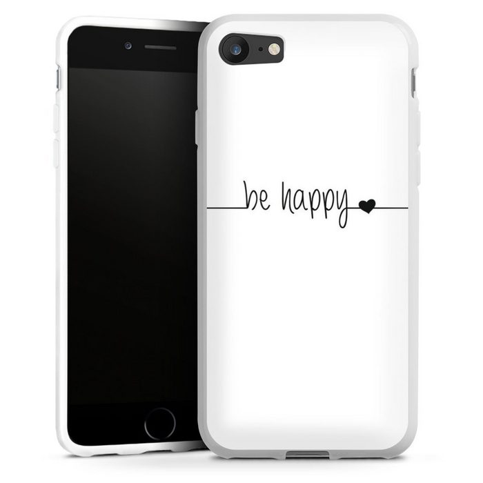 DeinDesign Handyhülle Statement Sprüche Glück Be Happy weisser Hintergrund Apple iPhone SE (2022) Silikon Hülle Bumper Case Handy Schutzhülle