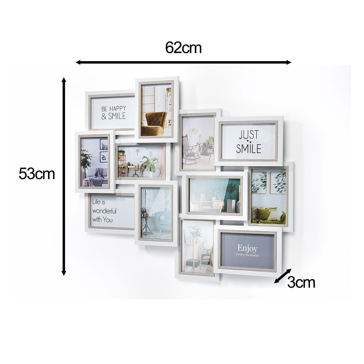Kobolo Bilderrahmen Collage Bilderhalter Fotorahmen Holz BIG weiß grau 10x15cm, für 12 Bilder (1 Stück) – Bild 4 von 5