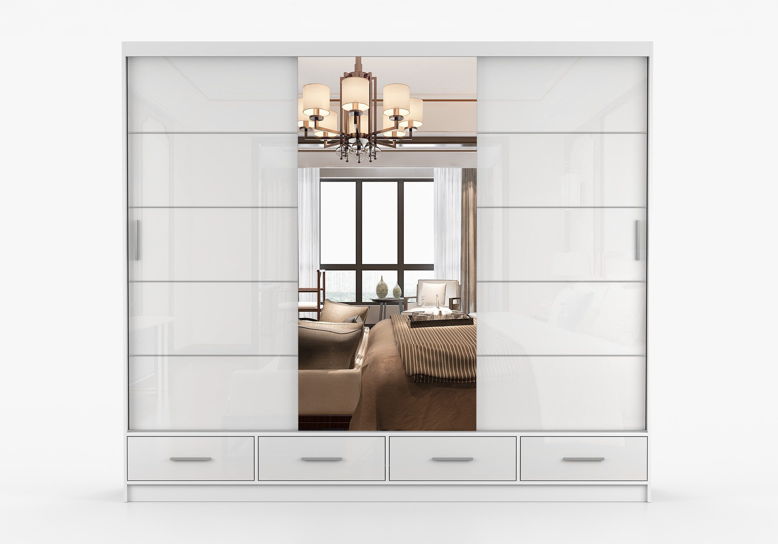 imoebel24 Schwebetürenschrank FLORENCE S 250 cm - Weiss / Weiss Semigloss günstig online kaufen