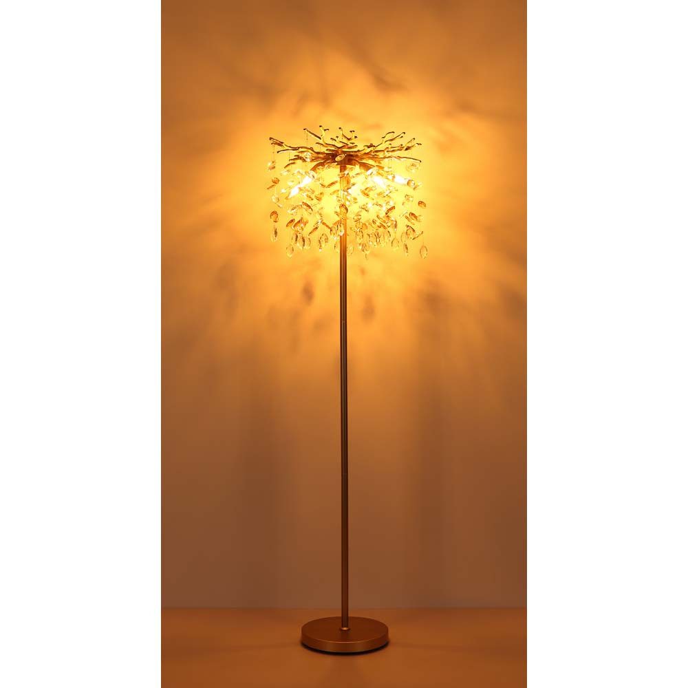 GLOBO LIGHTING Stehlampe, Leuchtmittel nicht inklusive, Stehleuchte Standleuchte goldfarben Glaskristalle H 155 cm