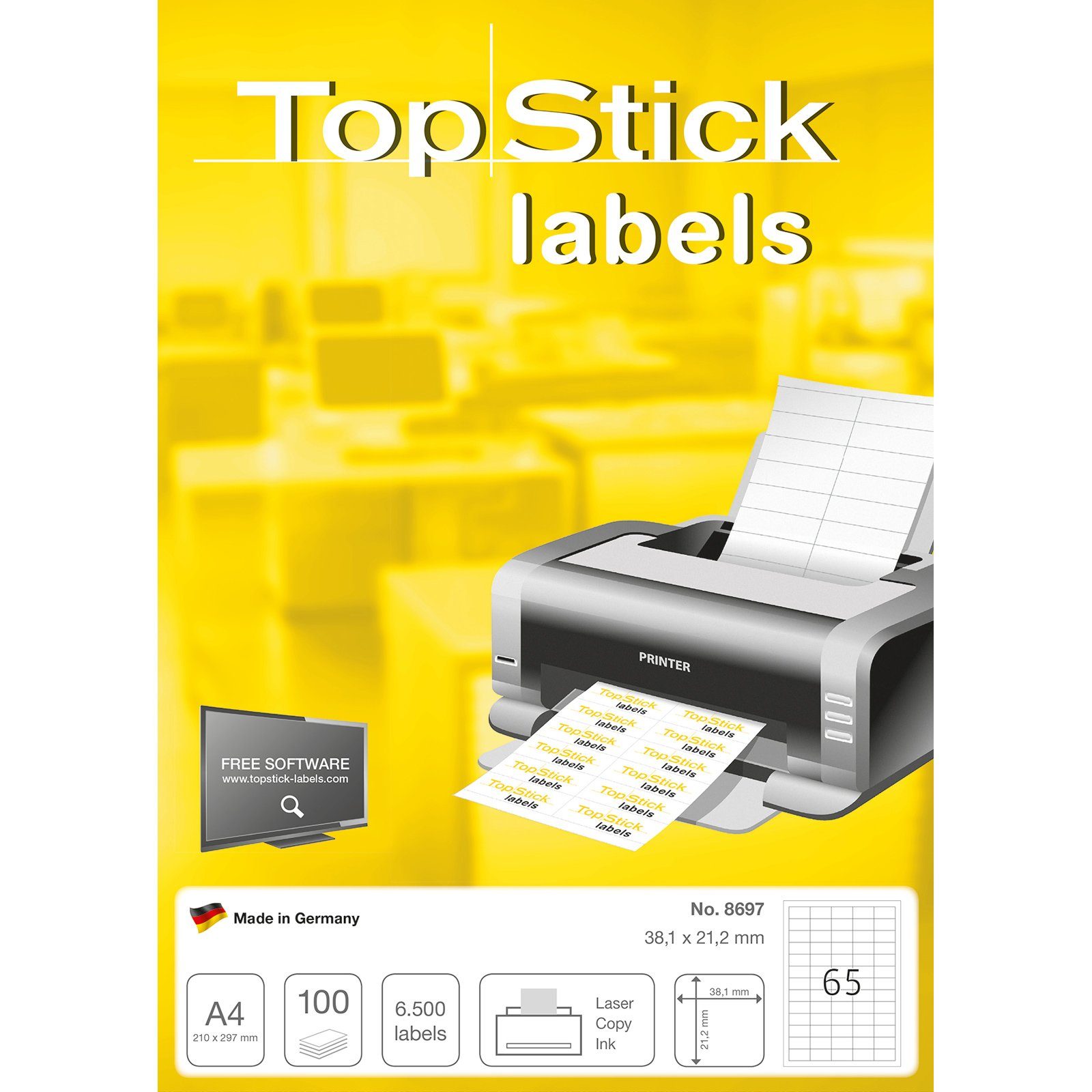 Thumbnail - TopStick Etiketten TopStick 8697 Etiketten - 38 x 21,2 mm - weiß - 6.500 Stück