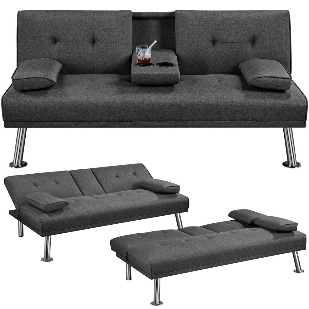 Yaheetech Schlafsofa Klappbares Couch Sofa mit Schlaffunktion Bettsofa, Liegefläche von 167 × 94 cm fürs Wohnzimmer/Schlafzimmer/Gästezimmer dunkelgrau