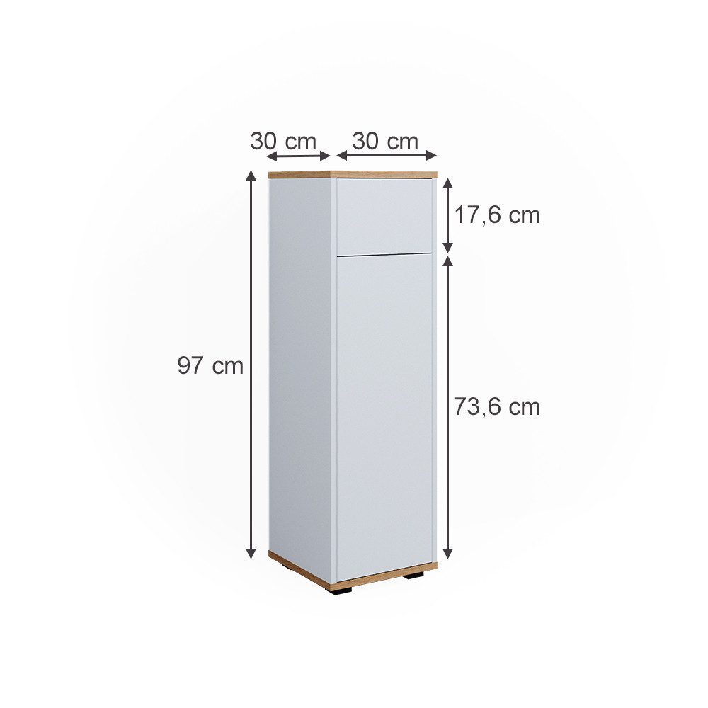Vicco Midischrank Didi, Weiß/Artisan, 30 x 97 cm mit Schublade (1-St)