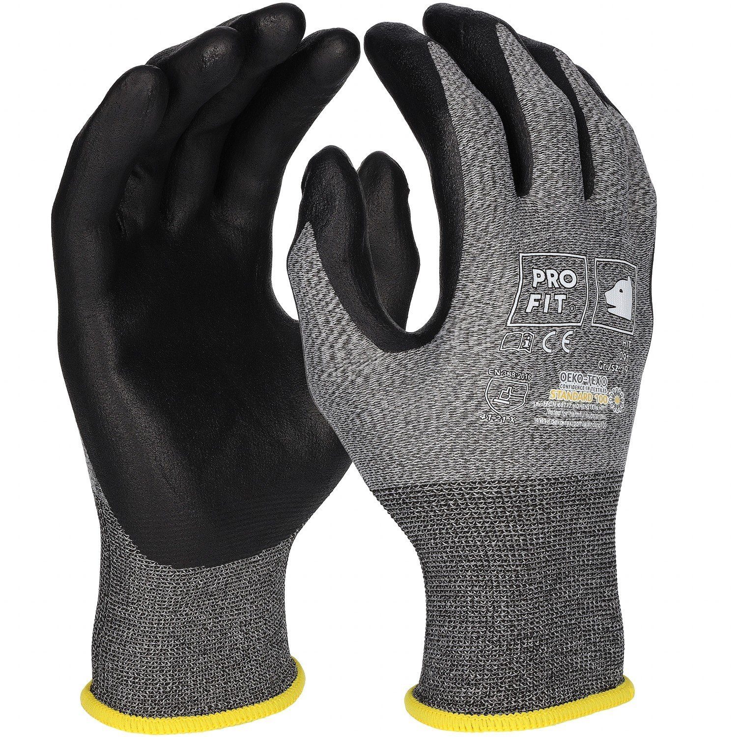 PRO FIT by Fitzner Nitril-Handschuhe HIT Nitrilschaum Feinstrick Arbeitshandschuhe, (12, Paar) nahtlos, angenehmer Tragekomfort, atmungsaktiv, sicherer Griff