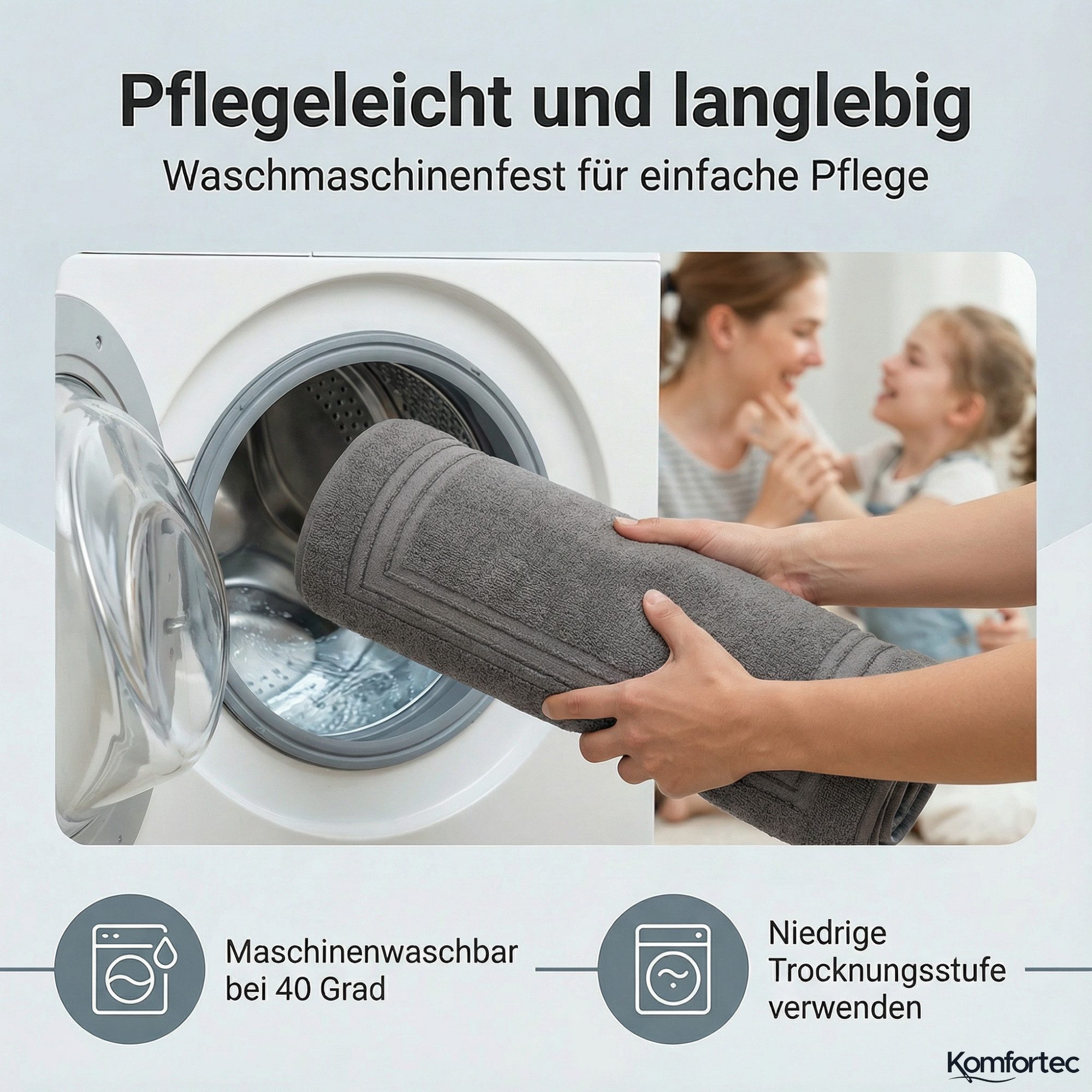 Komfortec Badematte Badvorleger aus 100% Baumwolle, Waschbar Duschmatte, Frottee, Rechteckig, 600 g/m², 2er Set, Saugfähig & Schnelltrocknend – Bild 4 von 5