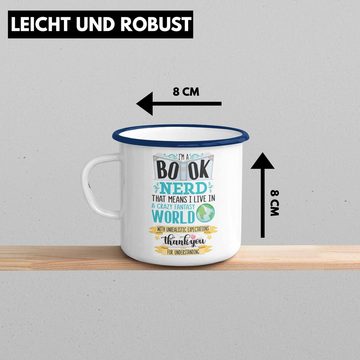 Trendation Thermotasse Trendation - Lesen KaffeeEmaille Tasse Leseratte Geschenkidee Buch Leser Emaille Tasse mit Spruch Bücherwurm