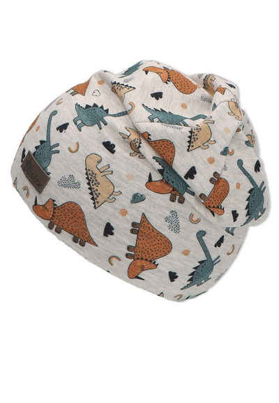 Sterntaler® Beanie Slouch-Beanie (1-St) Beanie Kinder Jungen - Beanie Kinder Baumwolle, Slouch-Beanie bedruckt mit Dinos in Silber - Beanie Mütze Kinder, Coole Beanie Mütze Kinder aus bedrucktem Jersey, UV-Schutz 50+ Slouch Beanie Kinder UV Schutz 50+ mit Dinos bedruckt