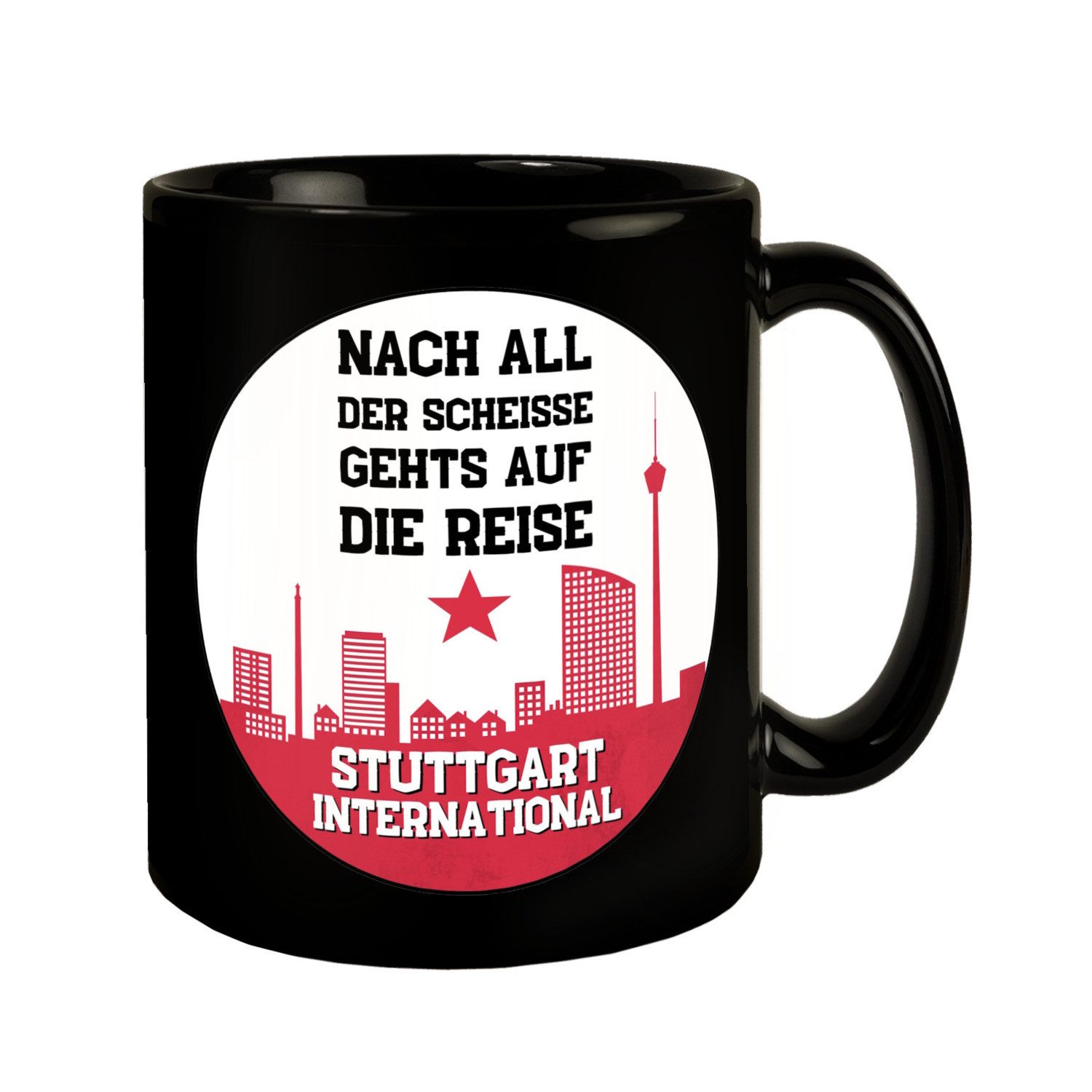 Tasse Stuttgart Europapokal Tasse in Schwarz mit Spruch International