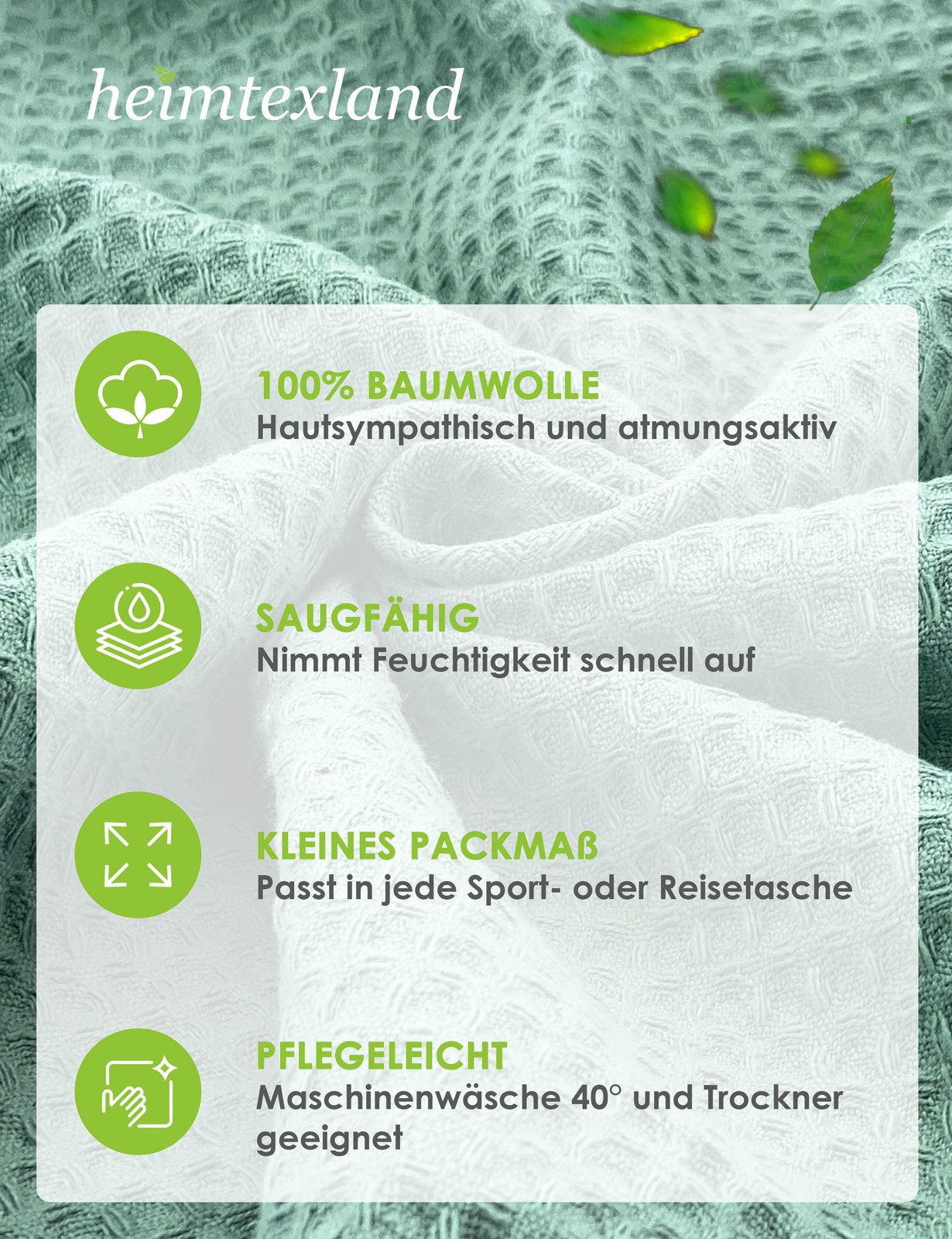heimtexland Bademantel Reisebademantel Saunamantel Waffelpique Morgenmantel, Midilänge, Baumwolle, 2 Taschen I Bindegürtel, Gürtel, leicht I atmungsaktiv I kleines Packmaß I 100% Baumwolle
