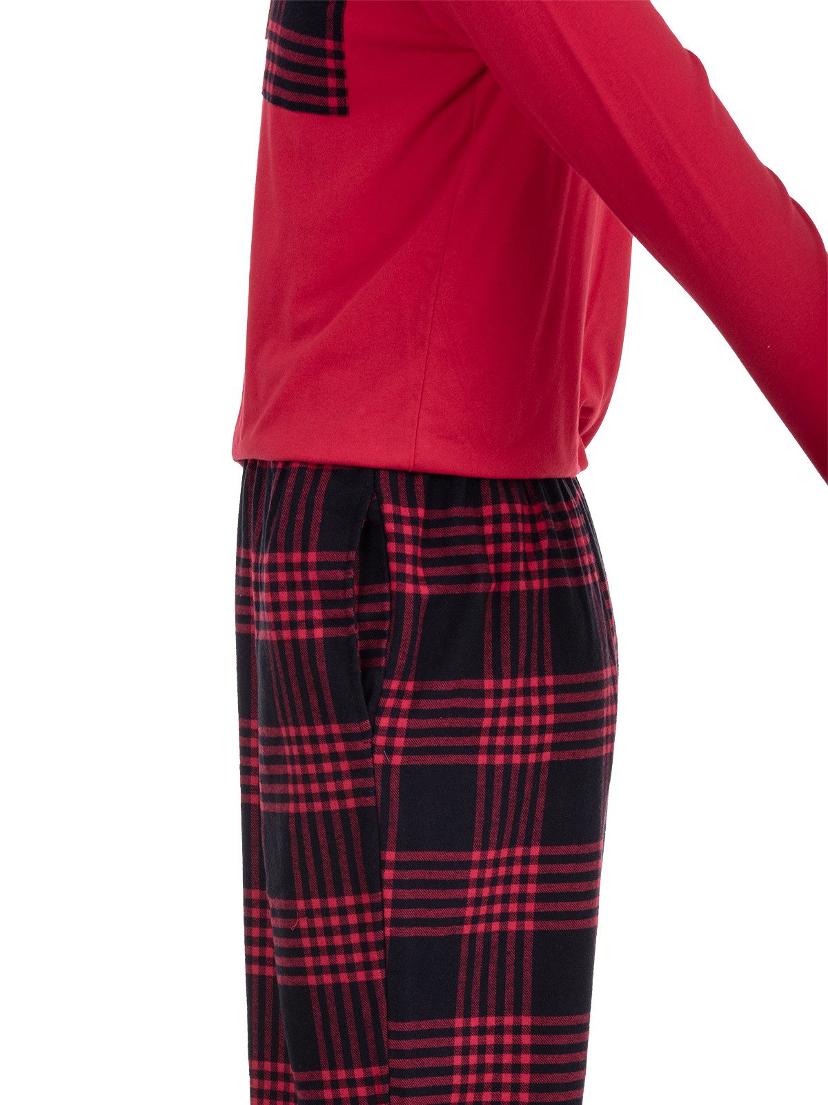Henry Terre Pyjama Carlo Langarm - Hose & Brusttasche Karo Design Shirt Uni Knopfleiste – Bild 5 von 5