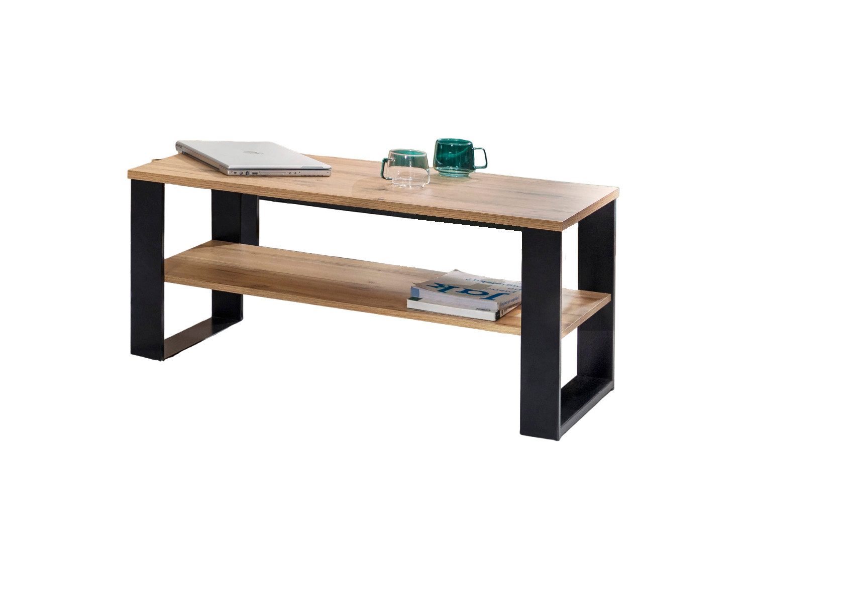 designimpex Couchtisch Design DC-5 Eiche Wotan - Schwarz Tisch Wohnzimmertisch