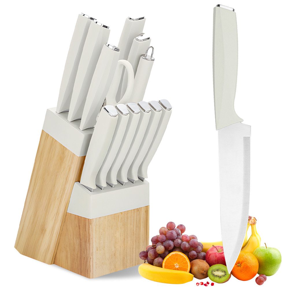 MDHAND Messer-Set 14-teiliges selbstschärfendes Küchenmesserset aus Edelstahl (14-tlg), inklusive Messerblock mit integriertem Schärfeinsatz