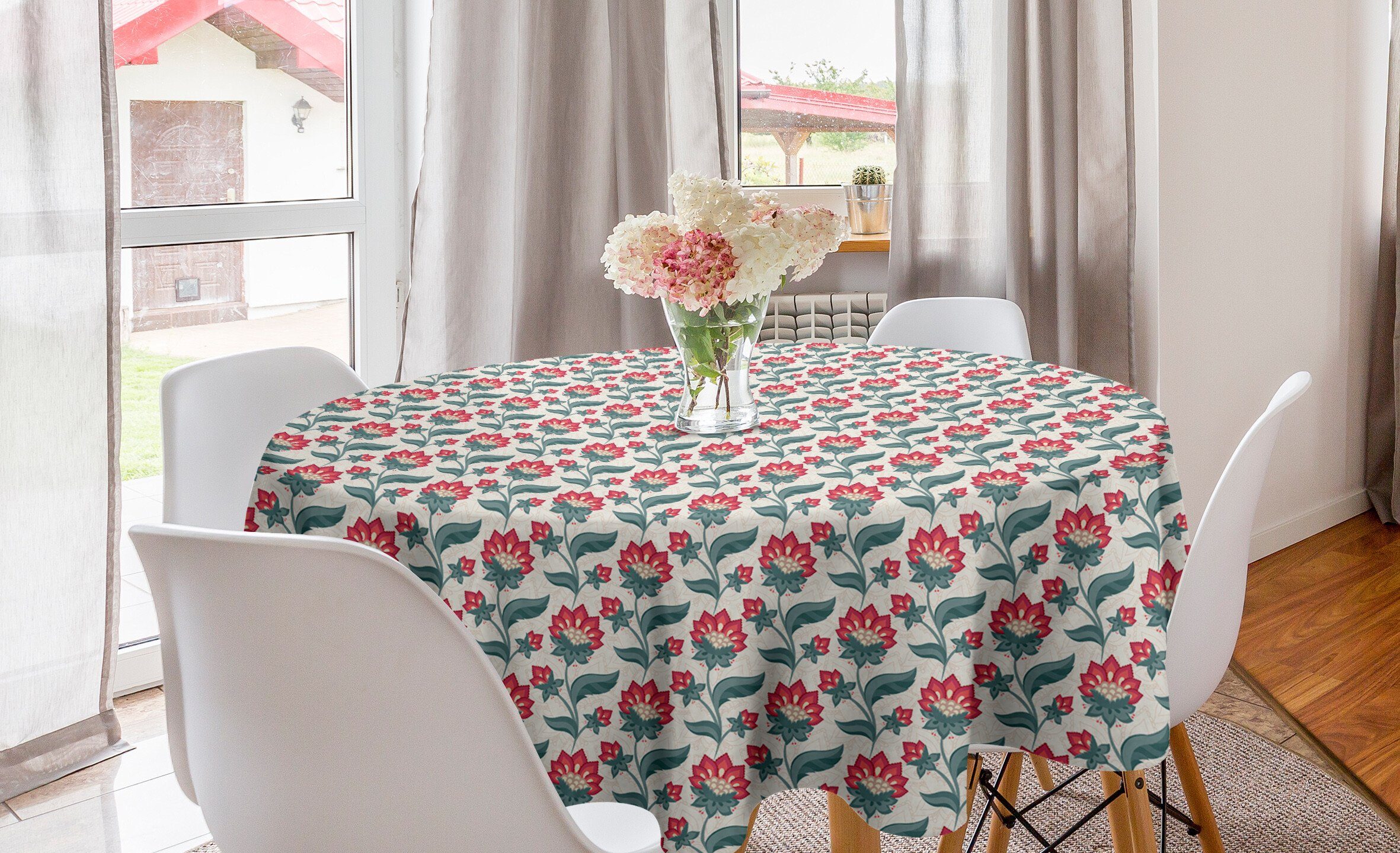 Abakuhaus Tischdecke Kreis Tischdecke Abdeckung für Esszimmer Küche Dekoration, Blumen Jacobean Blooming Petals