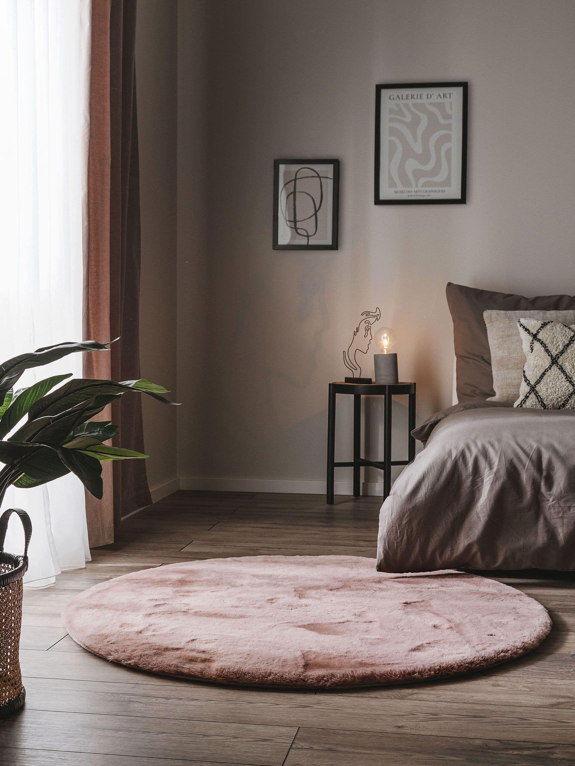 benuta Fellteppich Dave, rund, Höhe: 21 mm, Kunstfaser, Berber, Ethno-Style, Wohnzimmer