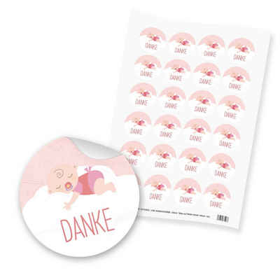 itenga Aufkleber itenga 24x Sticker "Danke / Baby auf Wolke" (Motiv 144) rosa pastell