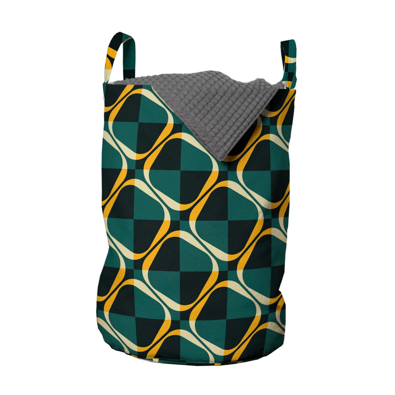 Abakuhaus Wäschesäckchen Wäschekorb mit Griffen Kordelzugverschluss für Waschsalons, Geometrisch Kariertes Muster Ring