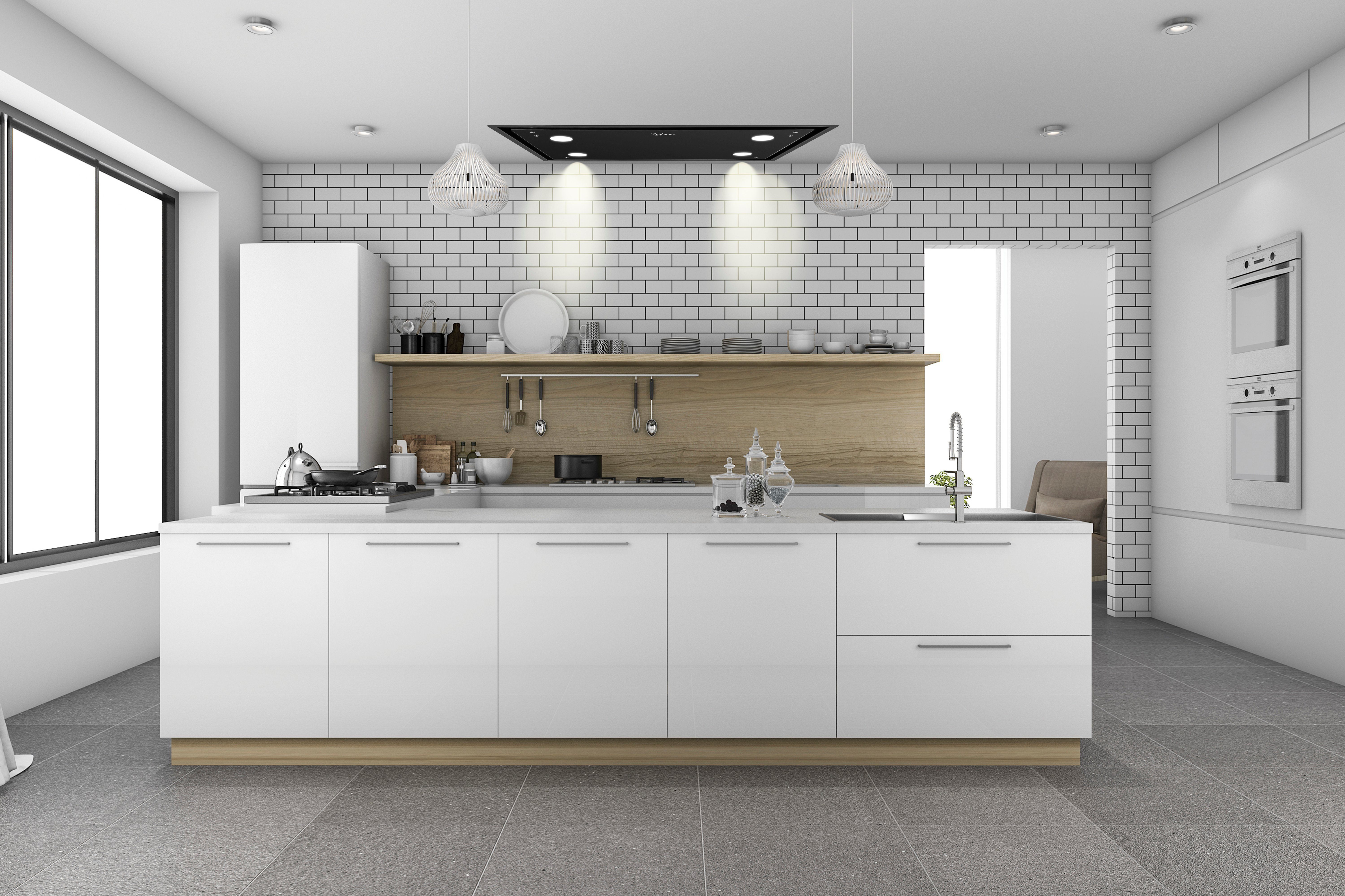 KAUFMANN Deckenhaube Tegmento 90 BL+Schlauch Tegmento 90 BL+Schlauch, Dunstabzugshaube 90 cm, 850m³/ h/ Schwarz Glas/ Ab-Umluft