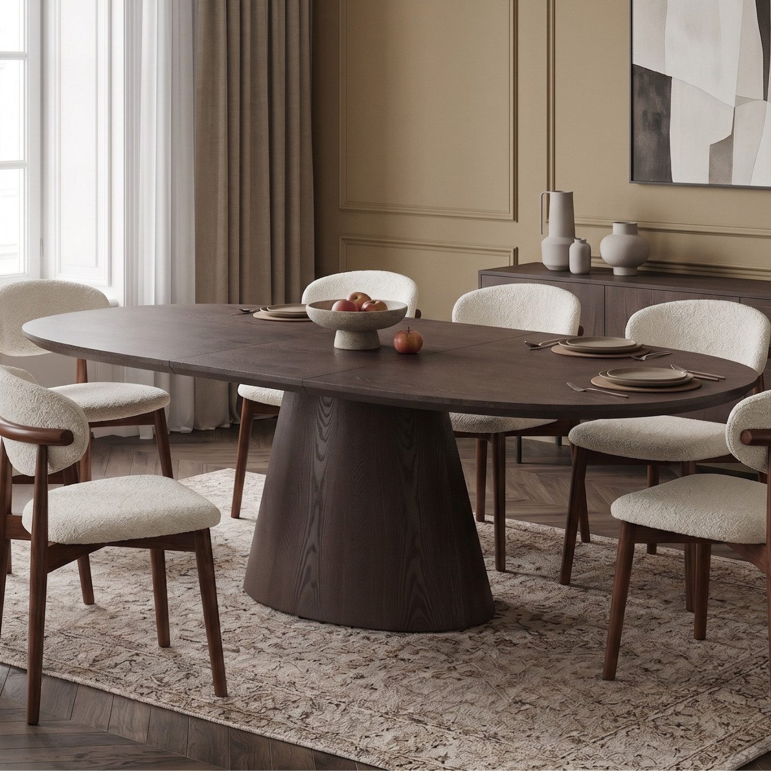 alesvelt Esstisch Ausziehbarer LIAM Oval mit Säulenfuß 160–200 x 100 cm braun/hellbraun (1-Tisch), 160x100x75cm 200x100x75cm aufklappbar