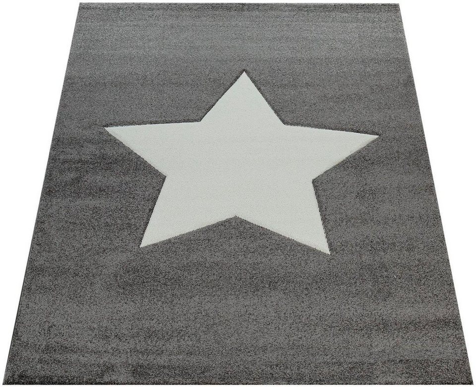 Paco Home Kinderteppich Teppich Kinderzimmer Kurzflor Mädchen Jungs Sterne Tier Muster Creme Grau Grösse:133 cm Quadrat 