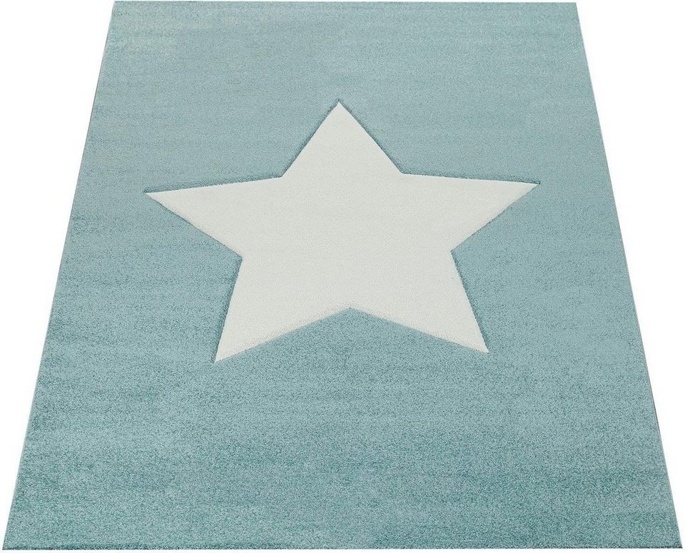 Paco Home Kinderteppich Teppich Kinderzimmer Kurzflor Mädchen Jungs Sterne Tier Muster Creme Grau Grösse:133 cm Quadrat 