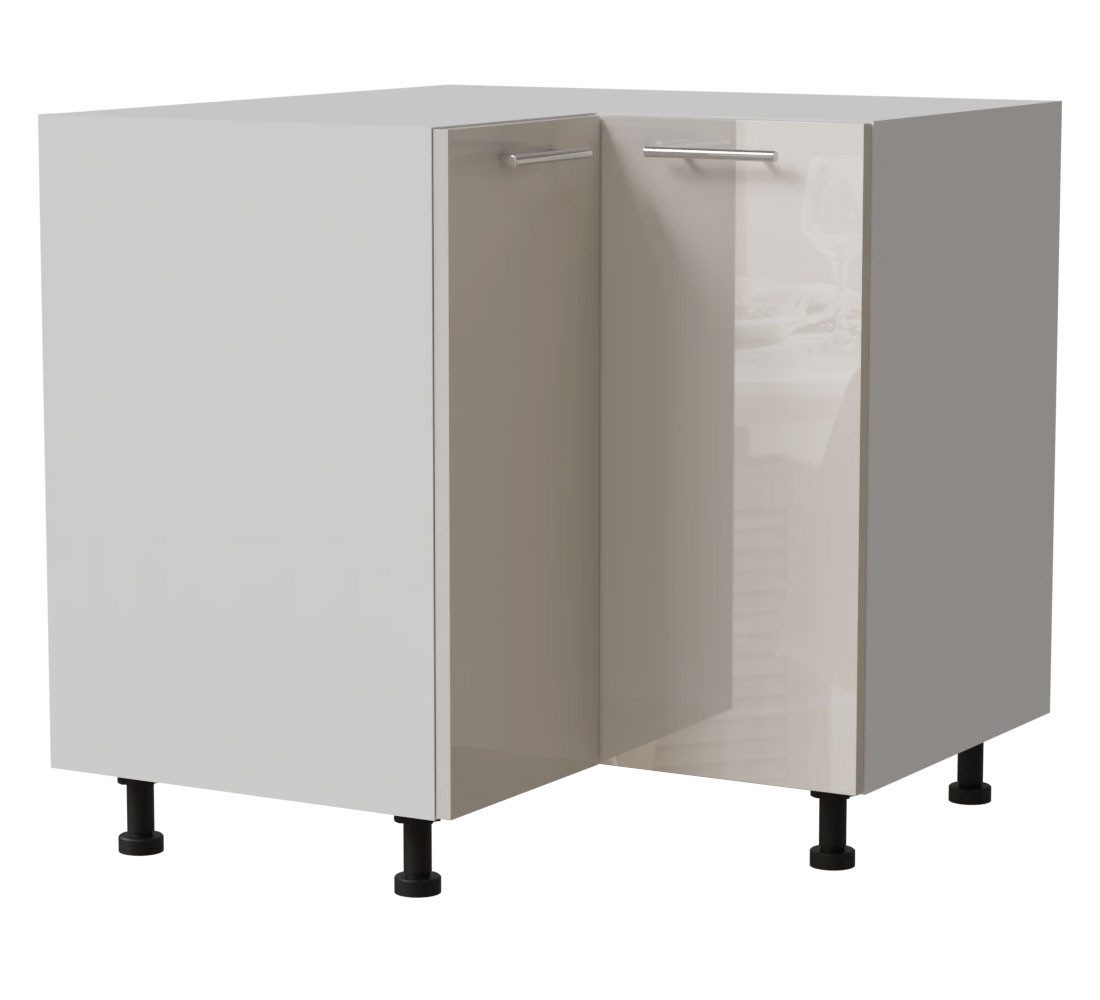 Feldmann-Wohnen Eckschrank Brerra (D12/90, 2-türig, ohne Einlegeboden, 1-St., moderne Optik, lackierte Fronten, Stellmaß 90x90cm) weiß / RAL 9001 creme Hochglanz