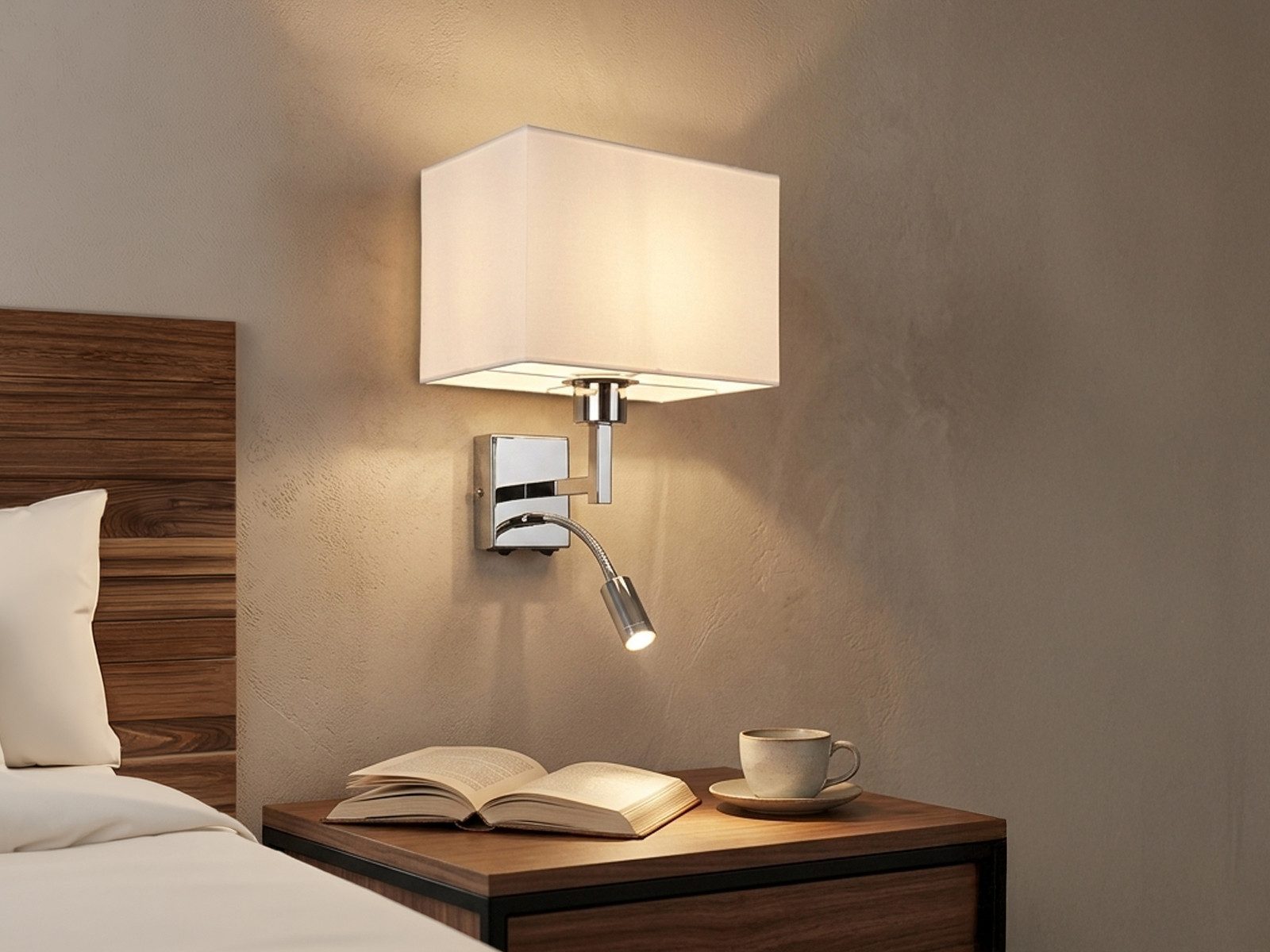 meineWunschleuchte Wandleuchte mit Schalter & Leselampe, Höhe 31cm, Lesearm, Leselicht LED fest integriert, ohne Leuchtmittel, Warmweiß, innen Wand-Lampe, moder – Bild 2 von 5