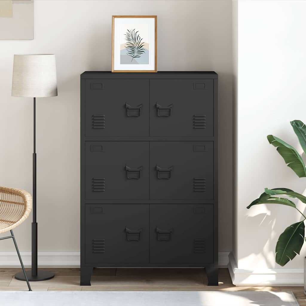 furnicato Spind Industrieller Metallschrank Schwarz 75x40x115 cm mit 6 Türen (1-St) Lagerschrank mit Namensschildhaltern und zwei Regalböden für Zuhause