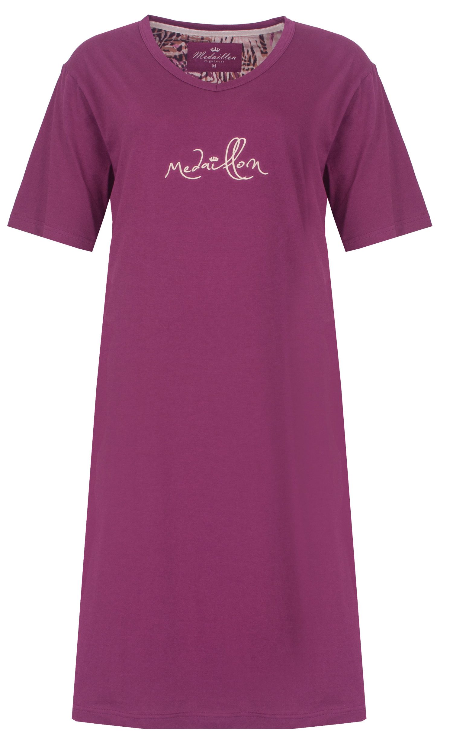 Medaillon Nachthemd Damen Schlafshirt mit kurzem Arm (1-tlg) Baumwolle
