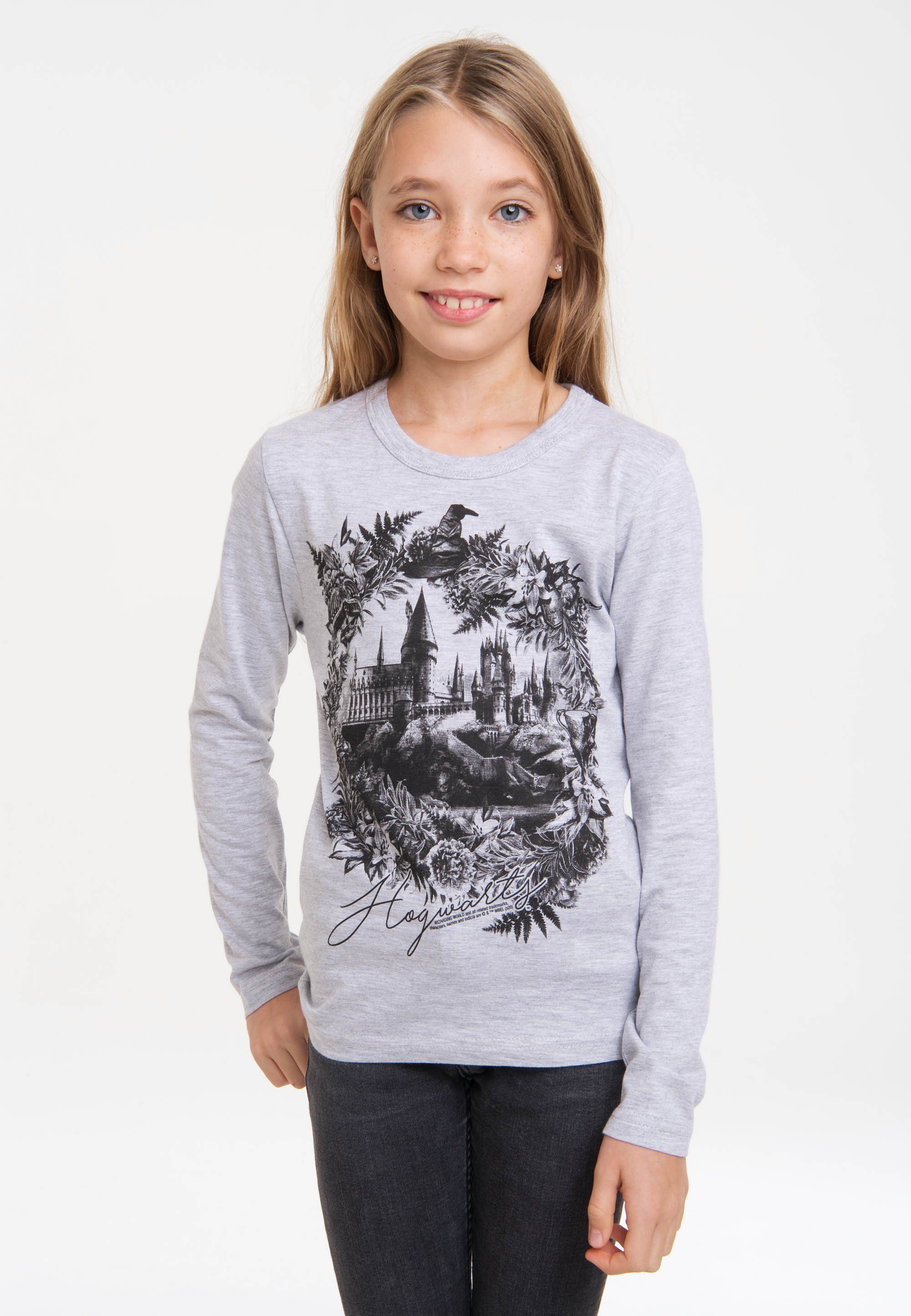 LOGOSHIRT Langarmshirt Harry Potter - Hogwarts Schloss mit coolem Frontprint