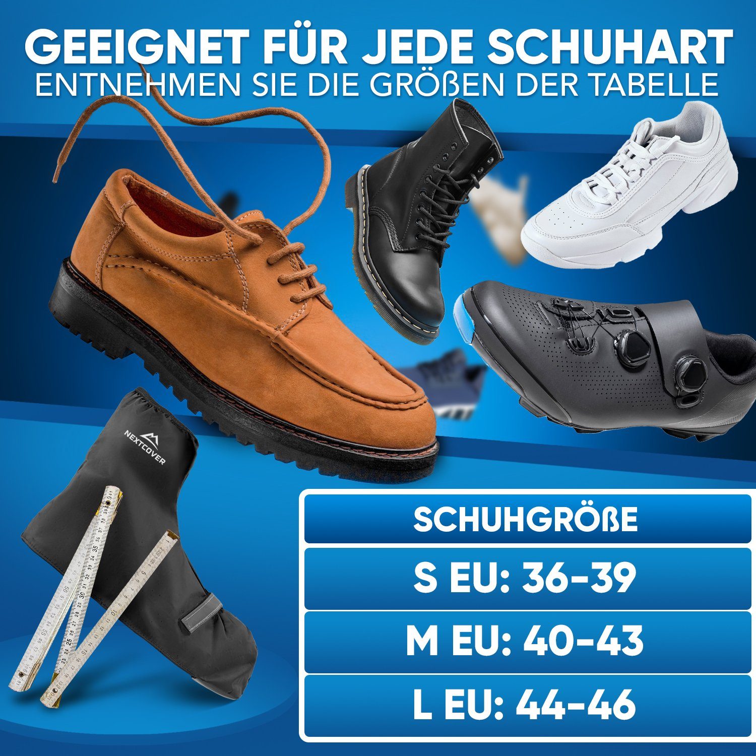 Nextcover Fahrrad-Überschuh Universelle Überschuhe Fahrrad I 100% Wind-& wasserdicht