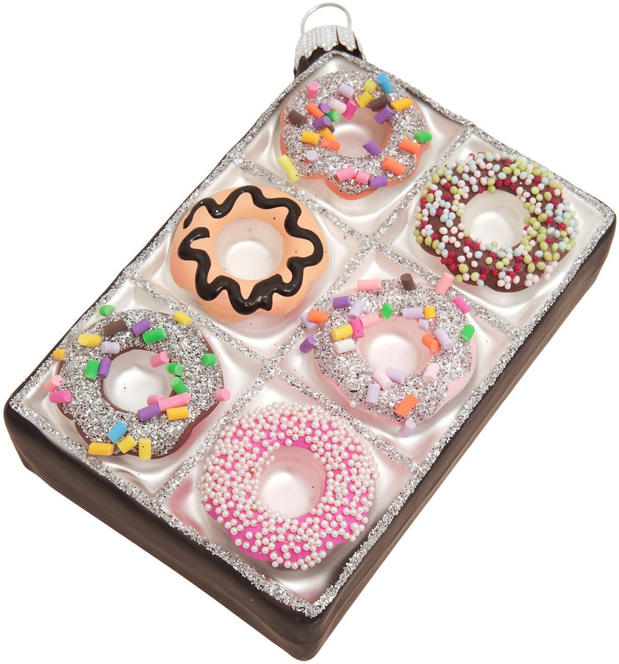Krebs Glas Lauscha Weihnachtsbaumkugel Baumschmuck Pralinenschachtel mehrfarbig 9cm, Dekoriert mit Liebe zum Detail