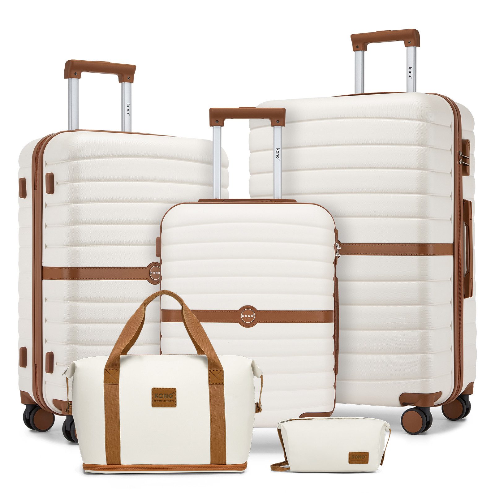 KONO Trolleyset, Hartschalenkoffer 20/24/28 Zoll + Reisetasche (36L) + Kosmetiktasche, 360°-Doppelrollen Rollen, (5 tlg)