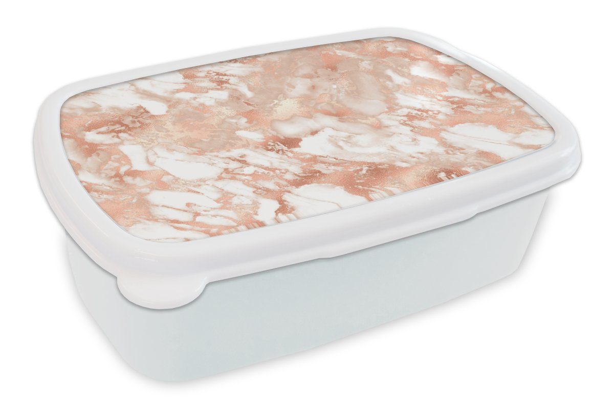MuchoWow Lunchbox Marmor - Rosa - Weiß - Luxus, Kunststoff, (2-tlg), Brotbox für Kinder und Erwachsene, Brotdose, für Jungs und Mädchen