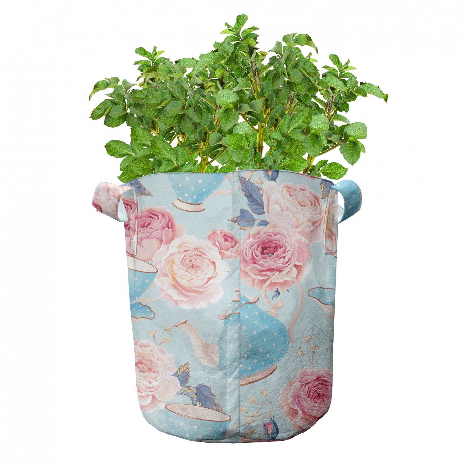 für mit Blumen-Rosen-Teekanne Jahrgang Abakuhaus Stofftöpfe Griffen hochleistungsfähig Pflanzkübel Pflanzen,