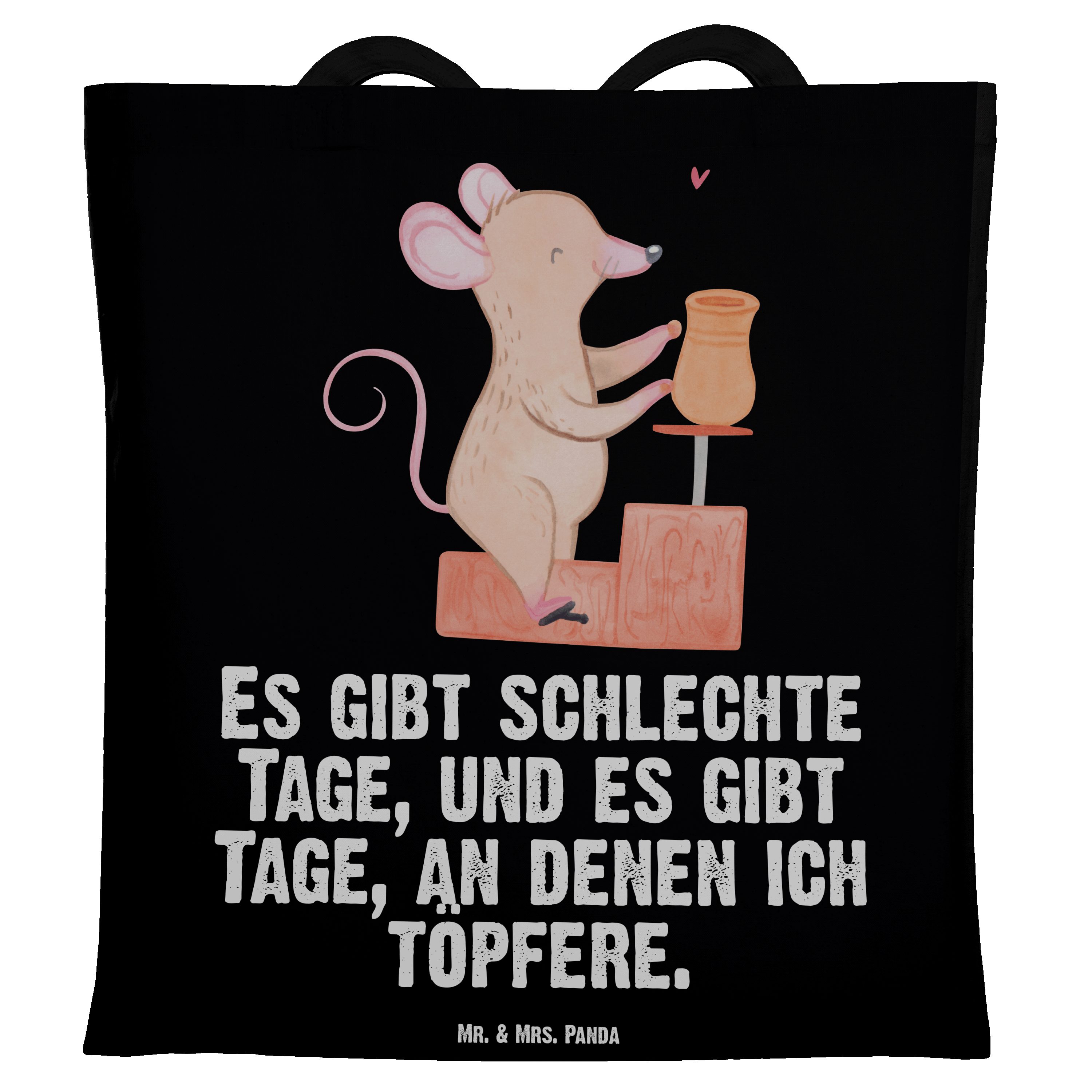 Tragetasche Geschenk, Sportart, Panda Schwarz Jutebeutel, - Mr. & Tage (1-tlg) - Maus Mrs. Töpfern Töpferk