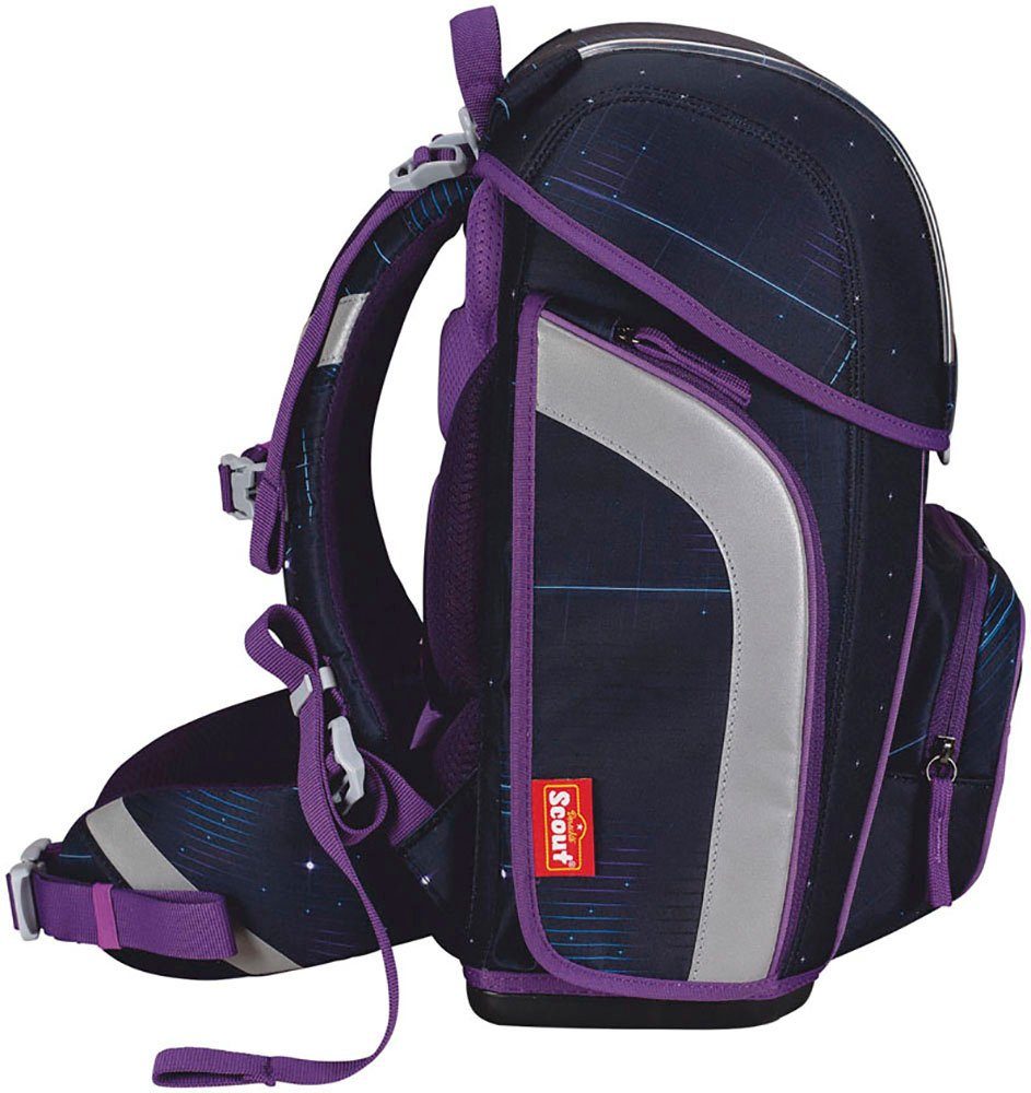 Scout Schulranzen Genius Safety Light, mit LED-Lichtleiter, Spooky Starlight (Set, 4-tlg), mit Powerbank; enthält recyceltes Material