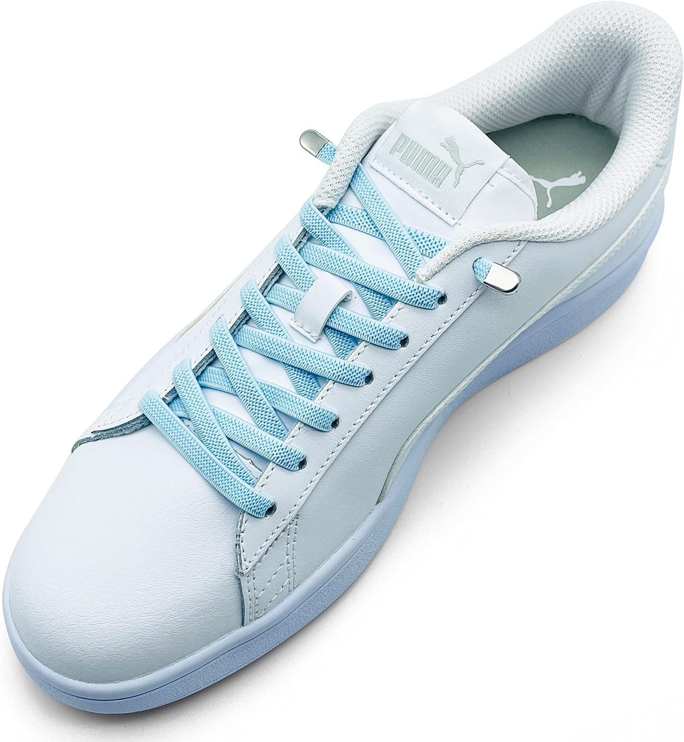 (Clips) Enden 4 8 inkl. Schnürsenkel Clips, Stück ELANOX 2 mit in St. elastische - silber für Paar Schuhe hellblau Schnürsenkel