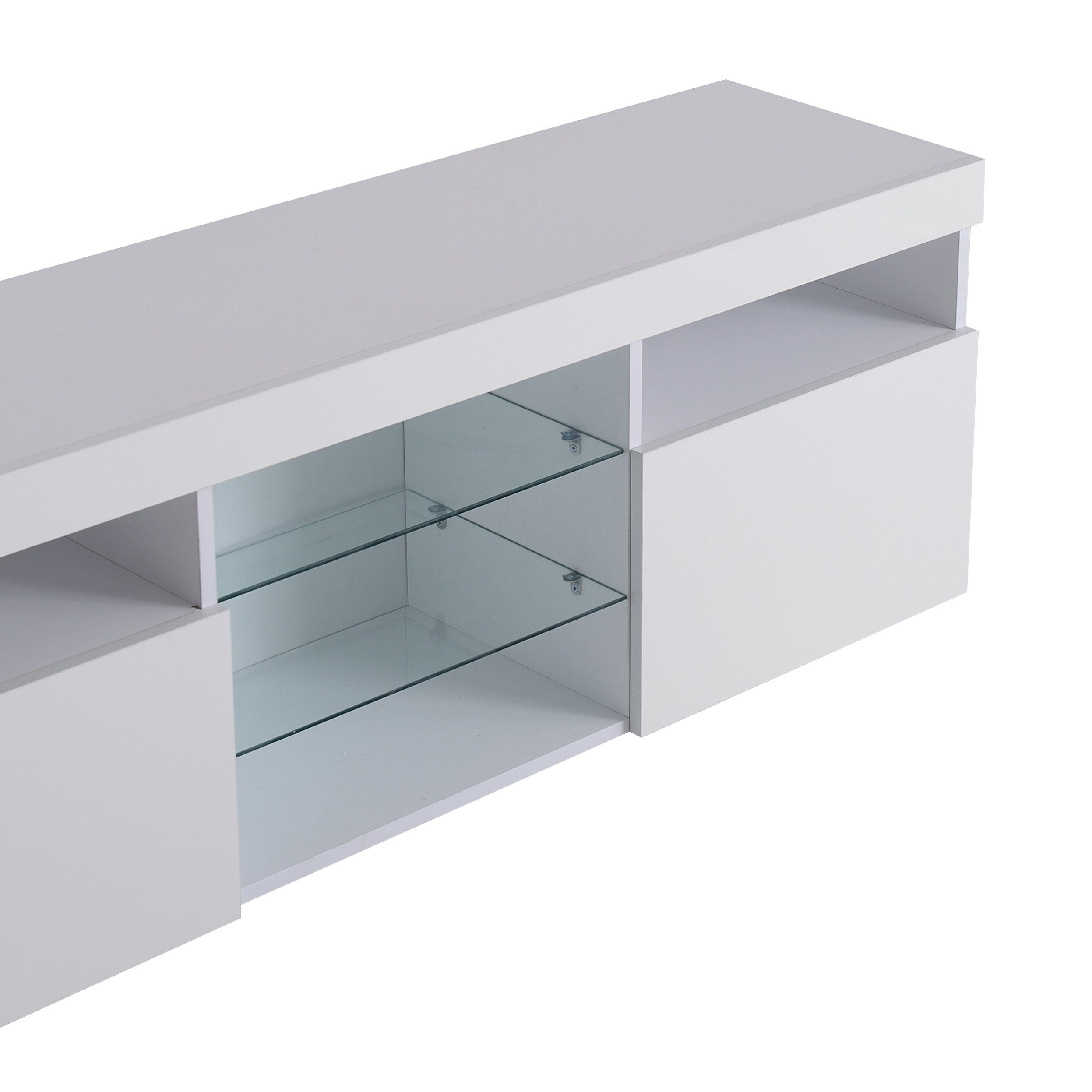Lowboard (1 St), TV-Schrank Fernsehtisch mit 16 Led Farben Beleuchtung, Glasablage, 3 Türen, Breite 180 cm