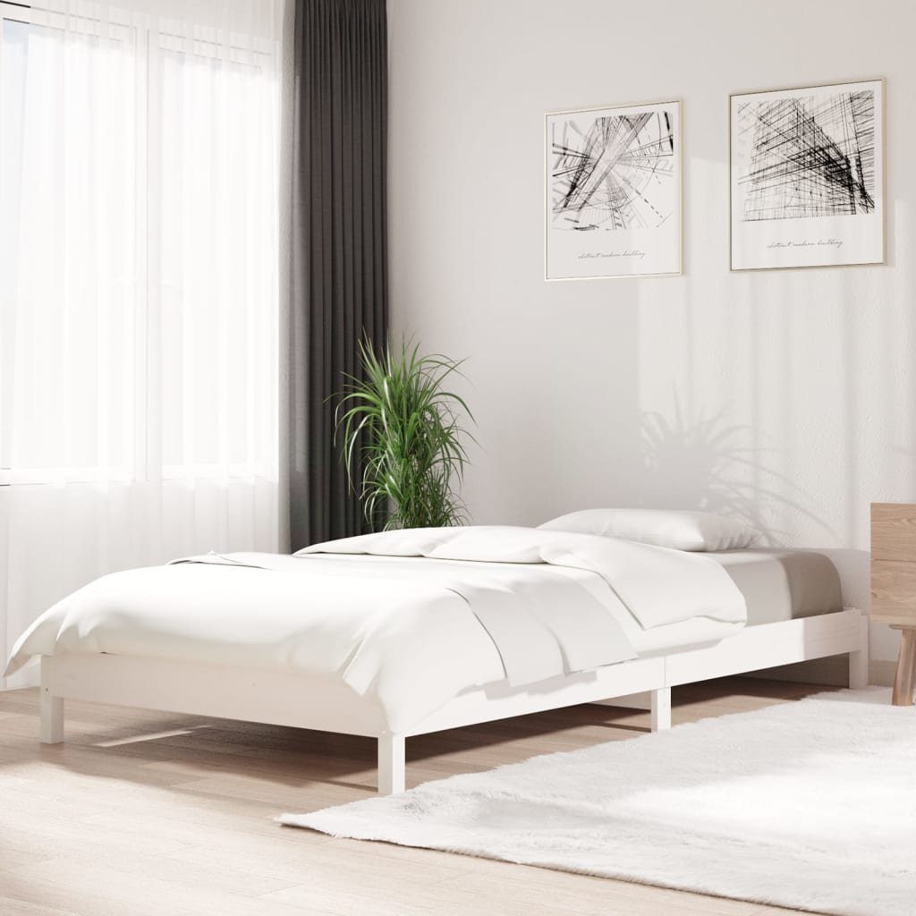 furnicato Bett Stapelbett Massivholz 206,5 x 106,5 x 22 cm Weiß (1-tlg), Stapelbares Einzelbett mit Lattenrost für begrenzte Wohnräume