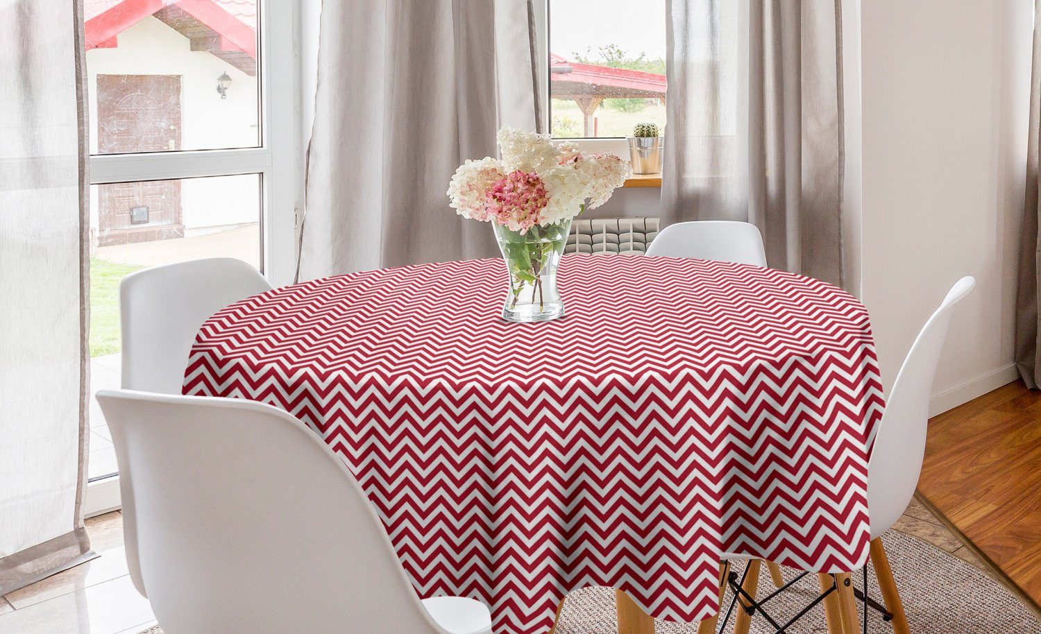 Abakuhaus Tischdecke Kreis Tischdecke Abdeckung für Esszimmer Küche Dekoration, rot Klassische Einfache Chevron