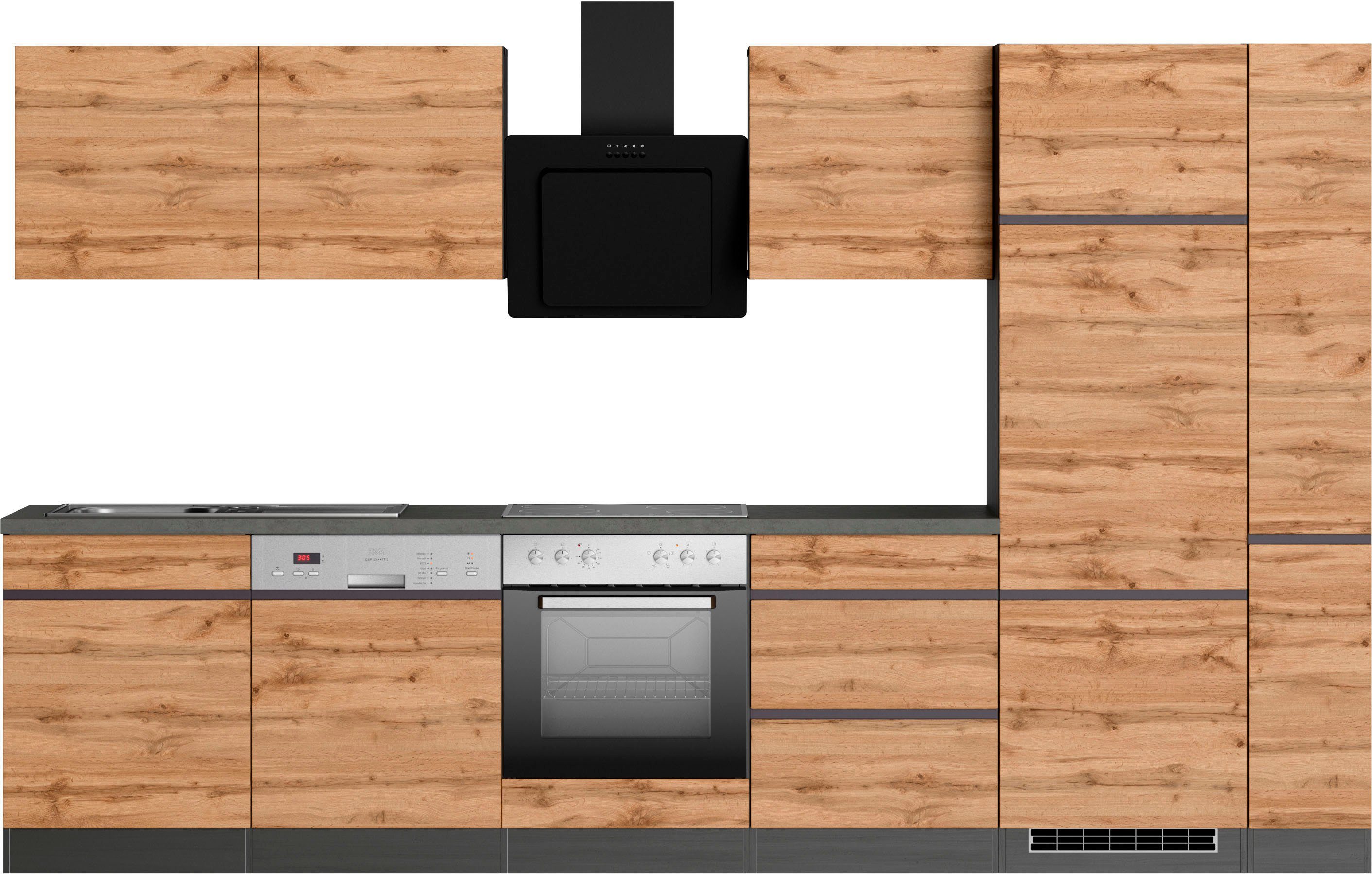 KOCHSTATION Küchenzeile KS-Riesa, Stellbreite 330 cm, wahlweise mit oder ohne E-Geräte