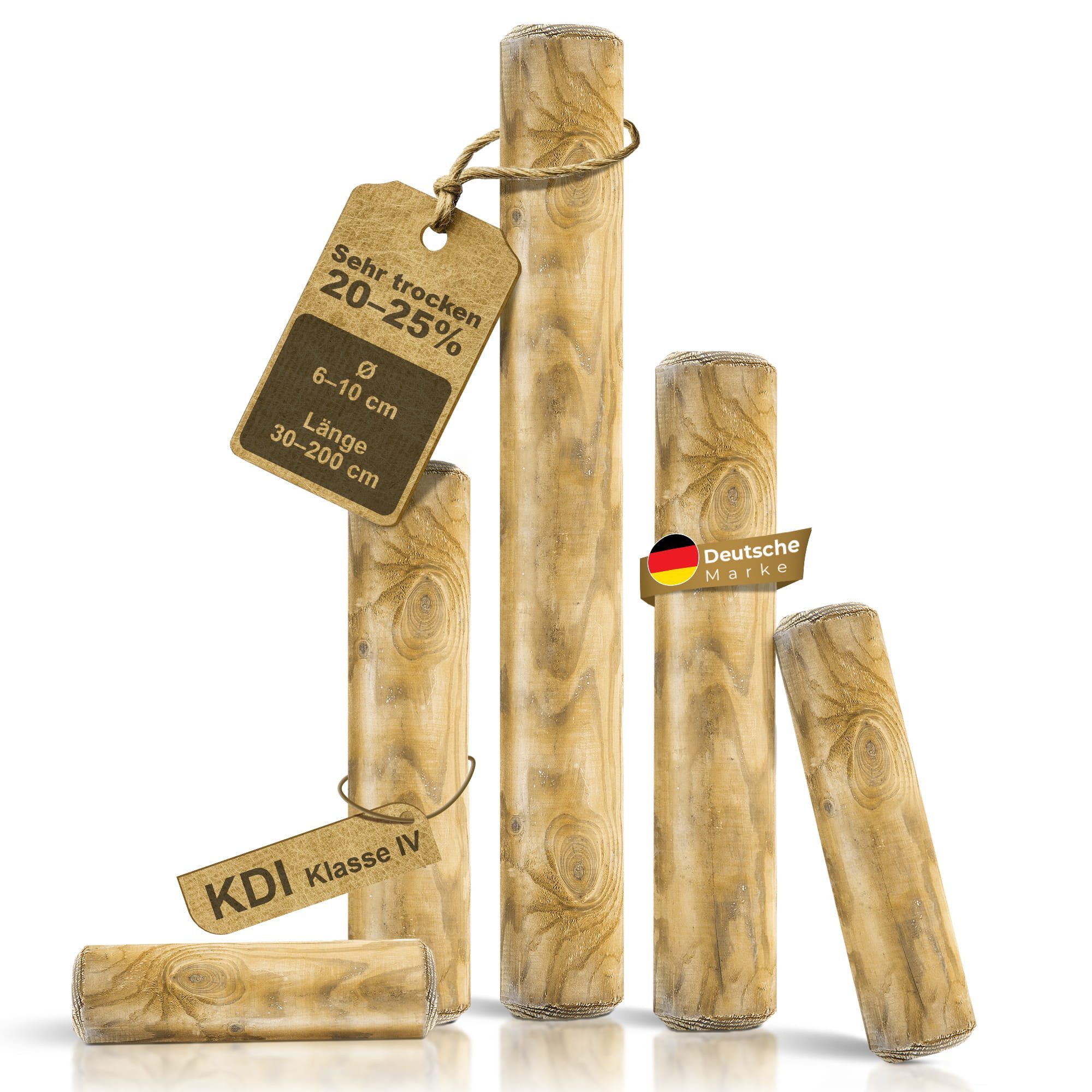 BooGardi Palisade Palisaden Holz gefast, LxH: 100x10 cm, Ø6/8/10cm Baumpfähle Beeteinfassungen Rundpfosten