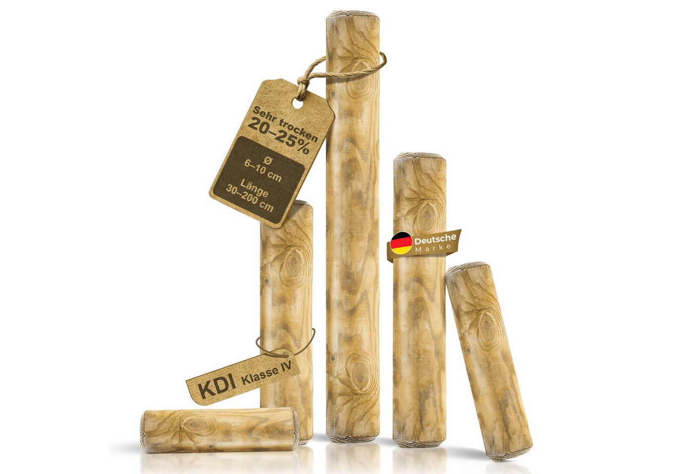 BooGardi Palisade Baumpfahl · Pfosten beidseitig gefast & imprägniert · 18 Größen, LxH: 50x6 cm, Palisade · Holzpfosten rund · Stärke 6 cm Länge: 50 cm, Rundholz · Holzpfahl · Zaunpfosten · Holz für Holzzaun