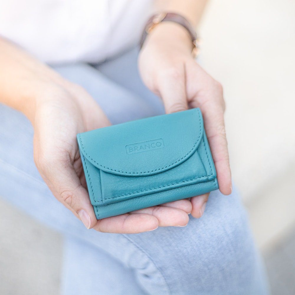 BRANCO Mini Geldbörse Kleine Geldbörse / Mini-Portemonnaie, Leder Hell-Türk günstig online kaufen